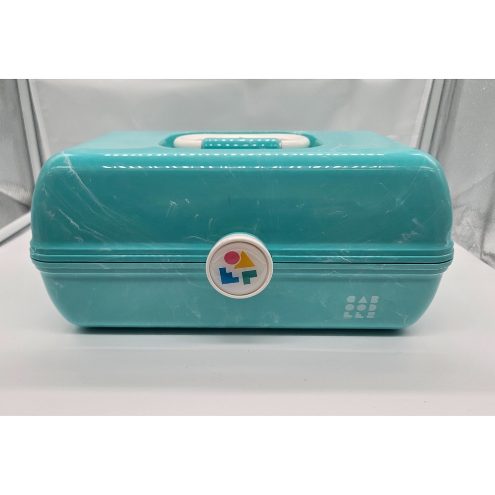 Caboodles Vintage‎ Teal Marble Swirl Carry All Cosmetic Makeup Organizer Case